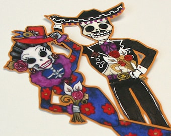 Dia De Los Muertos stickers vinyl decals Mariachi skeleton couple Day of the Dead for car, window, water bottles etc. by The Elfin Forest