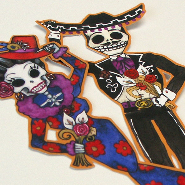 Dia De Los Muertos stickers vinyl decals Mariachi skeleton couple Day of the Dead for car, window, water bottles etc. by The Elfin Forest