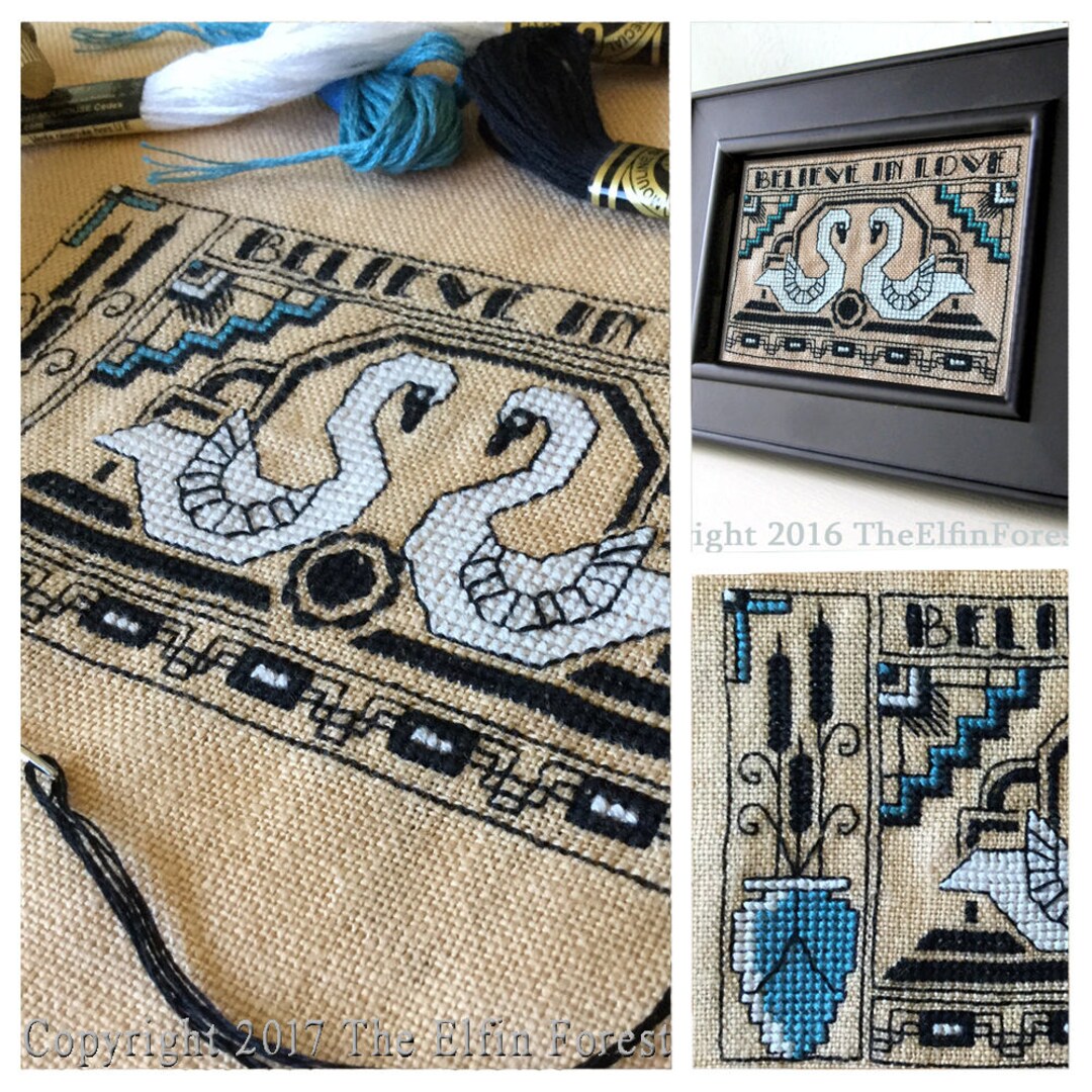 Art Deco Cross Stitch Pattern Egyptian Swans Art Nouveau Style Etsy