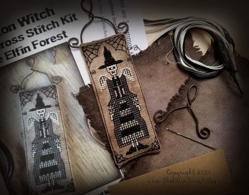 Cross Stitch Kit Witch Skeleton Halloween Goth Gift Mini Etsy