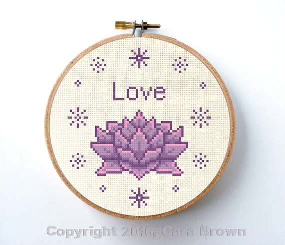 Lotus Cross Stitch Pattern Love Flower Pdf Download Easy Purple Yoga Needlepoint Embroidery Lavender By The Elfin Forest Printable Chart