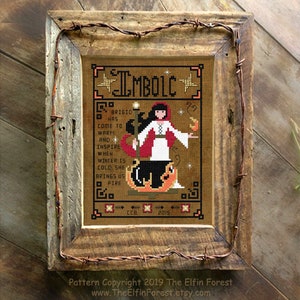 Imbolc cross stitch pattern pagan sabbat Brigid goddess embroidery Gaelic primitive rustic pdf download by The Elfin Forest needlepoint