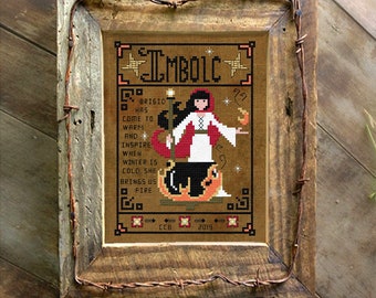 Imbolc cross stitch pattern pagan sabbat Brigid goddess embroidery Gaelic primitive rustic pdf download by The Elfin Forest needlepoint