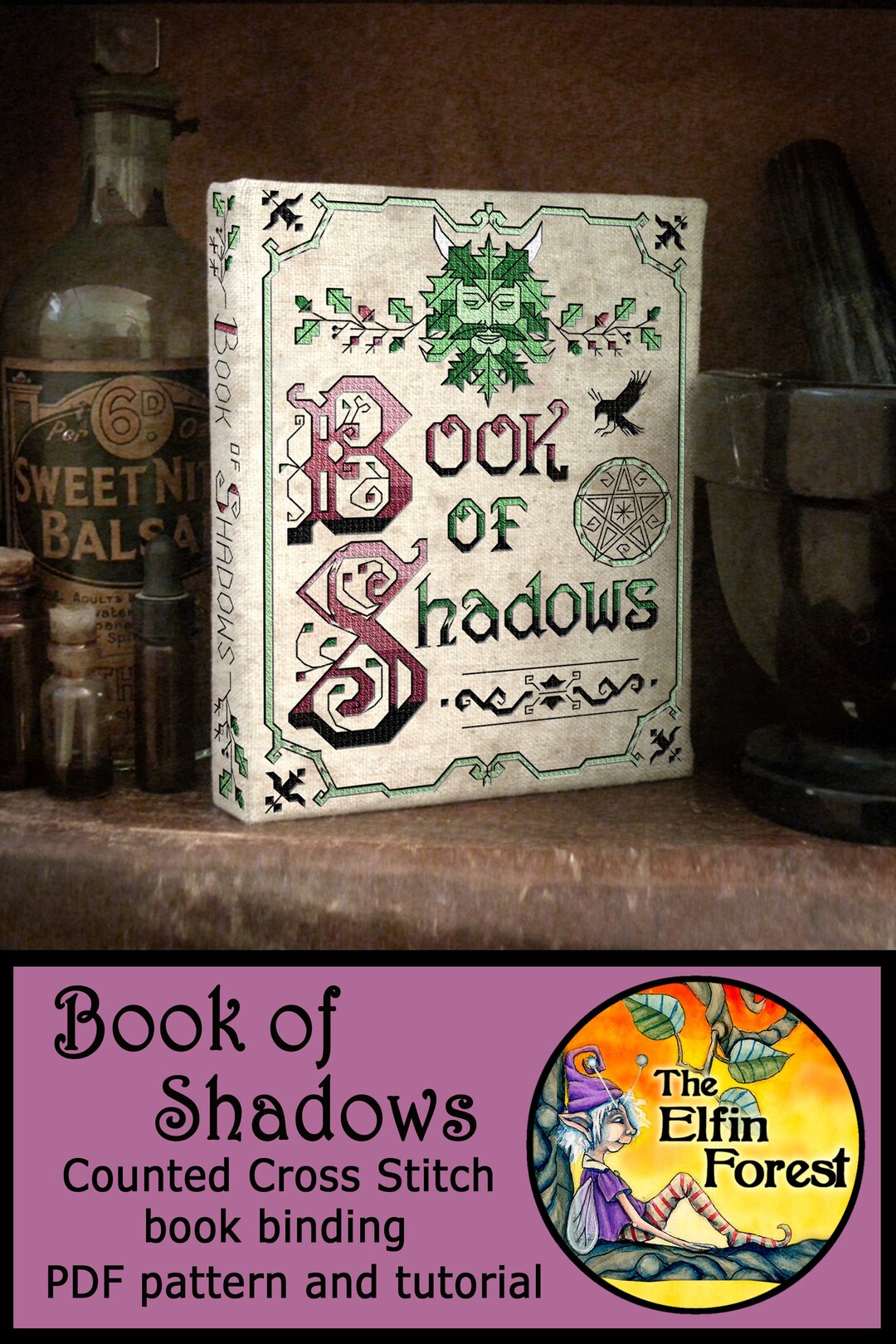 Cross Stitch Pattern Book of Shadows Binding Tutorial Green Etsy