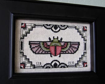 Art Deco Scarab Beetle Cross Stitch Pattern – PDF download