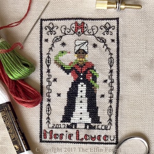 Marie Laveau cross stitch pattern VooDoo queen of New Orleans  primitive style pdf chart download by The Elfin Forest