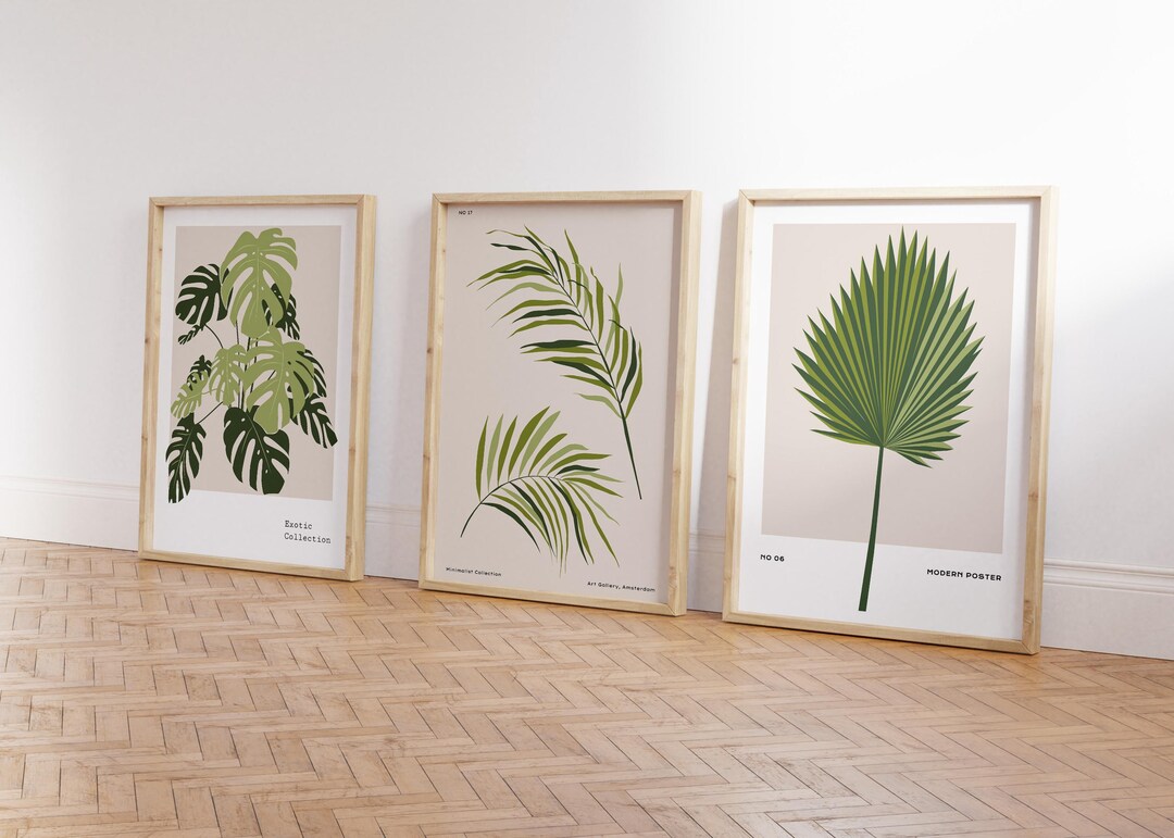 Botanical Wall Art Set of 3 – Tropical Leaf Prints for Neutral Bedroom ...