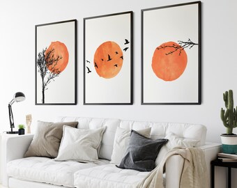 Japandi Wall Art Set of 3 Zen Wall Art Prints, Japanese Yellow