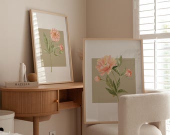 Set botanische prints, vintage bloemenillustratie, Scandinavisch huis