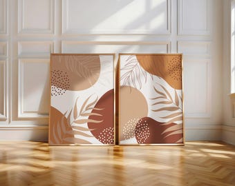 Terracotta Botanical Print Set: Modern Boho Leaf Wall Art