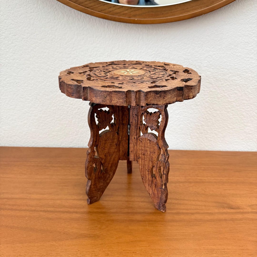 Vintage Hand Carved Folding Wood Stool Indian Plant Stand Boho Decor - Etsy