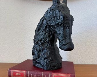Vintage Horse Head Bust Black Sculpture Rustic Farmhouse Decor Statue