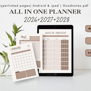 All-In-One Digital Planner 2026, 2027, 2028, Undated Planner, Goodnotes Template, Daily Weekly Monthly Journal, iPad & Android Planner