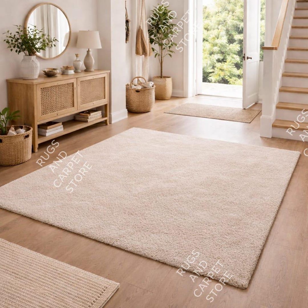 Luxury Beige Shaggy Area Rug – Soft Modern Minimalist Home Decor Carpet ...