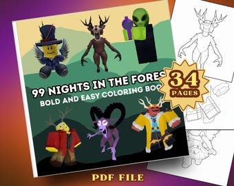 99 Nights In The Forest 34 Coloring Pages - Bold and Easy coloring Book - Digital Download