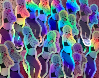 Alien Babe Mirror Selfie Holographic Sticker
