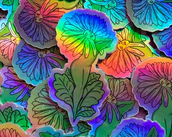 Let Go! Holographic Happy Daisy Sticker