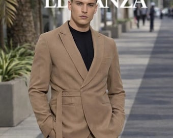 Mens Camel Beige 2 Piece Suit | Slim Fit Belted Suit for Men | Modern Formal Suit | Wedding Suit | Tailored Prom Suit