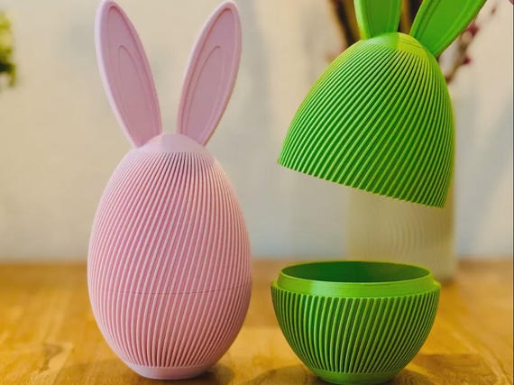 Minimalist Easter Egg STL | Japandi Decor Container | Bunny Ears Optional | Print-in-Place Candy Holder | 3D Print Gift Box
