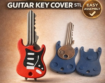 Guitar Key Cover STL | Electric Guitar Key Cap Holder for House and Car Keys | Guitarists & Rock Fans 3D Print File