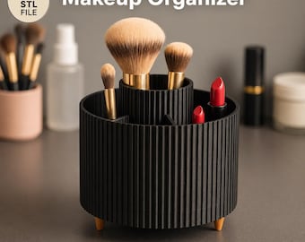 Vanity Makeup Organizer | Makeup Brush Holder | Raised Cosmetics Caddy | Bathroom Counter Storage | Stl 3D Print File