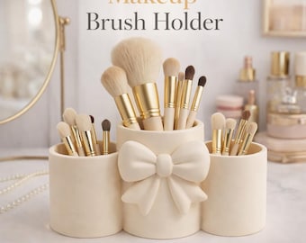 Makeup Brush Holder STL | Bow Pen Holder Organizer for Vanity, Desk, Cosmetics Brushes & Stationery | Cute Kawaii Decor 3D Print File