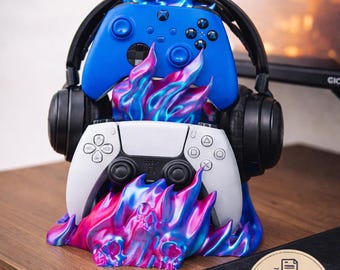 Headphone and Controller Stand STL | Gaming Headset + Gamepad Holder for Desk, PC Setup & Console Stations | Gamer Room 3D Print File