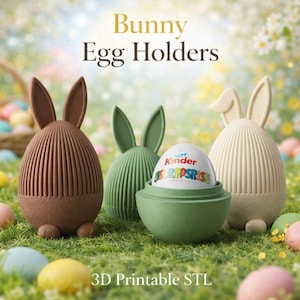 Soporte para huevos de Pascua con forma de conejito (archivo STL) / Soporte para dulces con forma de conejito para huevos de chocolate sorpresa, decoración de mesa y cesta de Pascua para primavera / Archivo de impresión 3D Japandi