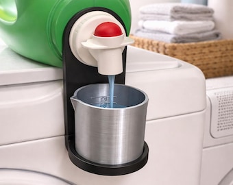 Laundry Detergent Cup Holder STL | Dispenser Attachment and Drip Tray Organizer for Laundry Room & Utility Shelf | Home 3D Print File