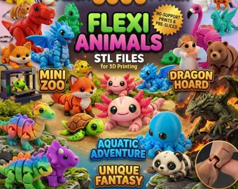 5000+ Flexi Mini Animals 3D Print Bundle | Articulated STL 3MF Files | Print-in-Place No Supports | Fidget Toy Instant Download Mega Pack