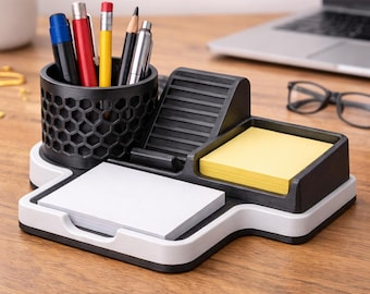 Office Desk Organizer STL | Phone and Pen Stand Organizer for Pens, Pencils, Scissors, Sticky Notes & Smartphone | Home Office 3D Print File