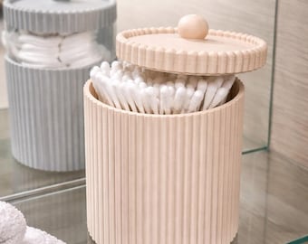 Cotton Swab Holder STL | Minimalist Ribbed Container Organizer for Bathroom Vanity, Makeup & Japandi Decor | Scandinavian 3D Print File