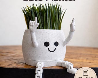 Rock n Roll Planter Pot STL | Sitting Shelf Sitter Pot and Pen Holder for Desk Succulents & Office | Fun Home Decor 3D Print File