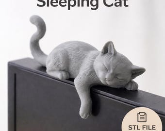 Cat Monitor Topper STL | Sleeping Cat Decor for Computer Monitor, Desk & Office | Cute Desktop 3D Print File