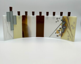 Gold & Ivory Glass Menorah (2)