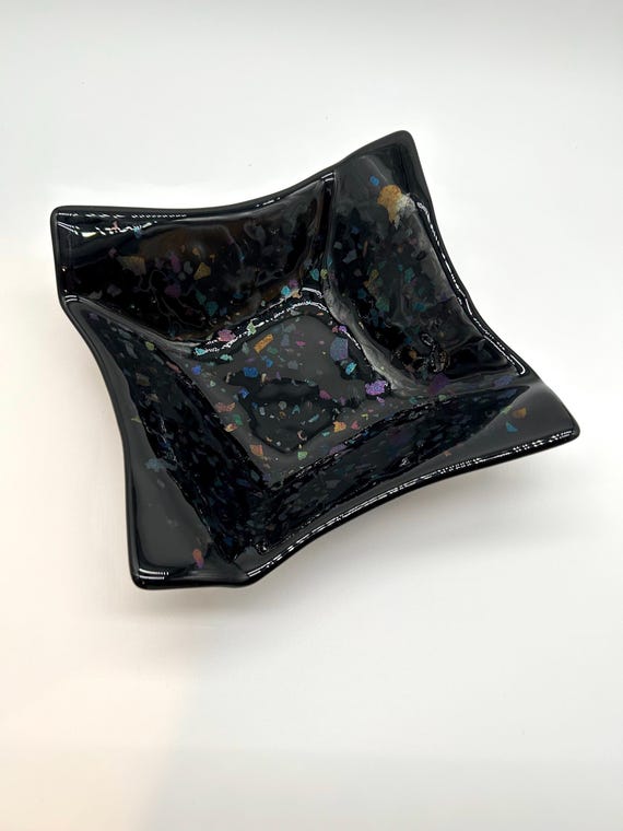 Black Glitter Origami Glass Bowl