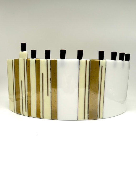 Gold & Ivory Glass Menorah (1)