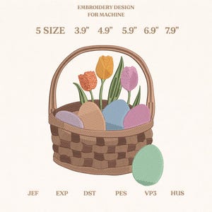 Easter Basket Embroidery Design, Instant Download 5 Sizes
