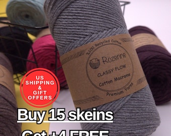 Rozenne Classy Flow Macrame Cord, 100% Recycled Cotton Yarn, Soft Macrame String for Wall Hanging Rug Bag, Eco Friendly, US Shipper