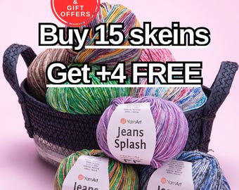 YarnArt Jeans Splash, Variegated Cotton Yarn, Multicolor Knitting & Crochet Yarn, Amigurumi Yarn, Baby Yarn, Sport Weight Yarn, US Shipper