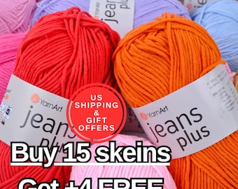 YarnArt Jeans Plus: Cotton Yarn, Worsted Yarn for Crochet and Knitting, Summer Amigurumi Yarn, Cotton Acrylic Blend Yarn | Ships from US