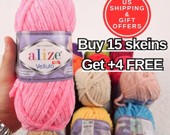 Alize Velluto Chenille Yarn, Super Bulky Plush Velvet for Knitting Crochet, US Shipper