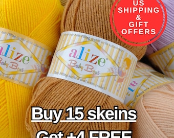 Alize Baby Best, Soft Bamboo Acrylic Yarn for Baby Knitting Crochet, Hypoallergenic Kids Yarn, US Shipper