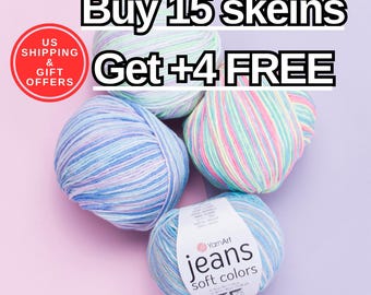 YarnArt Jeans Soft Colors, Variegated Cotton Yarn, Amigurumi Yarn, Baby Yarn, Multicolor Knitting Crochet Yarn, US Shipper