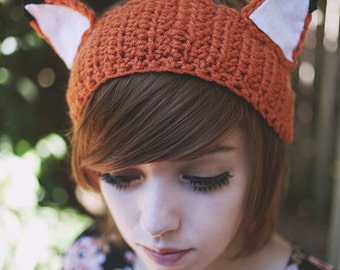 Kitsune - Handmade Crochet Fox Ears Headband Ear Warmer Fox