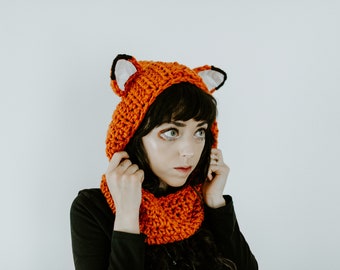 Zorro - Handmade Crochet Hooded Cowl Fox Ears Cowl Hooded Scarf Hoodie