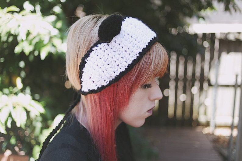 Panda Handmade Crochet Bear Ear Headband Ear Warmer Panda Bear Panda Ears image 5