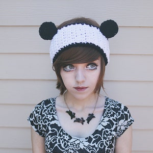 Panda - Handmade Crochet Bear Ear Headband Ear Warmer Panda Bear Panda Ears