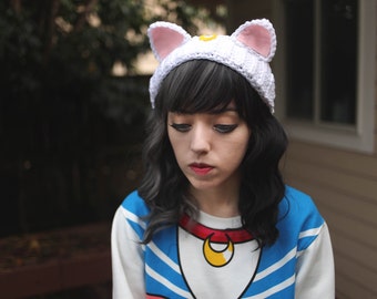 Artemis - Handmade Sailor Moon Kitty Ears Crochet Ear Warmer Crochet Headband Cat Ears