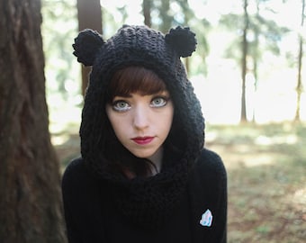 Capucha - Handmade Crochet Hooded Cowl Bear Ears Hooded Scarf Hoodie